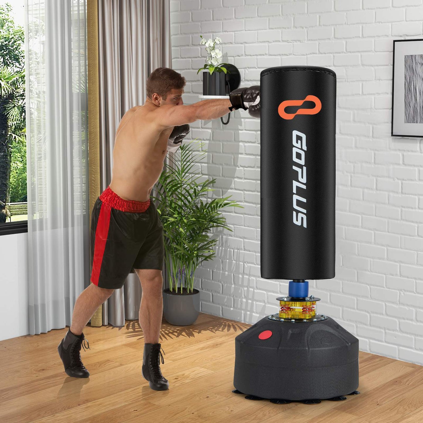 NNETM Free Standing Punching Boxing Bag - Heavy Duty Sandbag w/ Boxing Gloves(Black)