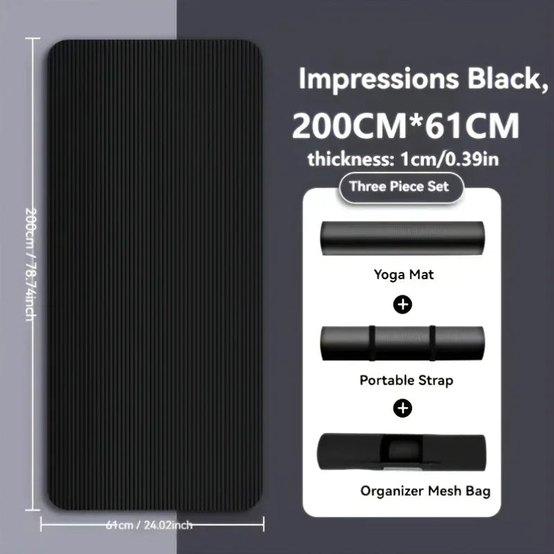 Extra Thick Non Slip Yoga Mat Durable NBR Rubber Black