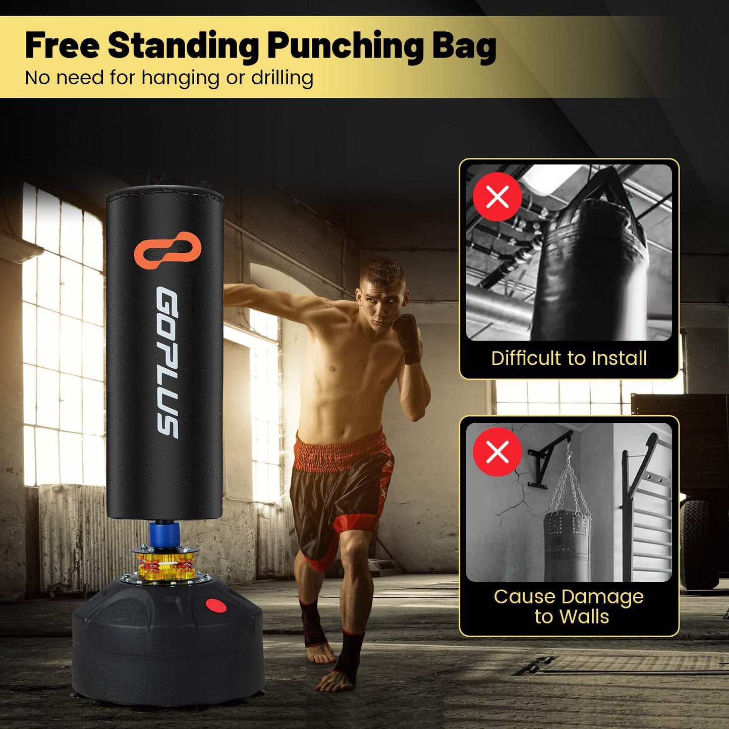 NNETM Free Standing Punching Boxing Bag - Heavy Duty Sandbag w/ Boxing Gloves(Black)