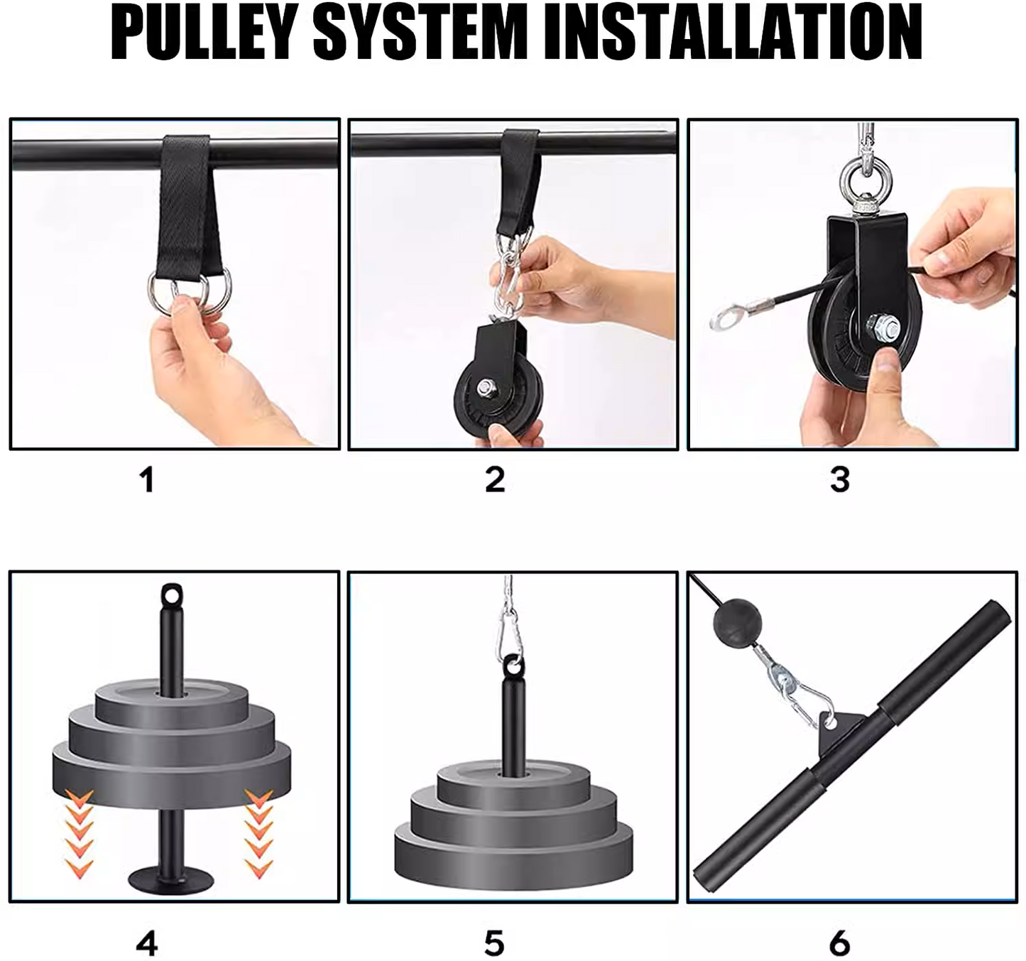NNETB Home Fitness Pulley System – (Single Pulley with Long Pull Rod & 3-Head Rope)-3
