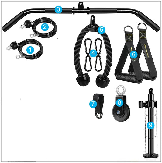 NNETB Home Fitness Pulley System – (Single Pulley with Long Pull Rod & 3-Head Rope)-1