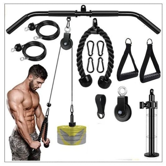 NNETB Home Fitness Pulley System – (Single Pulley with Long Pull Rod & 3-Head Rope)-0