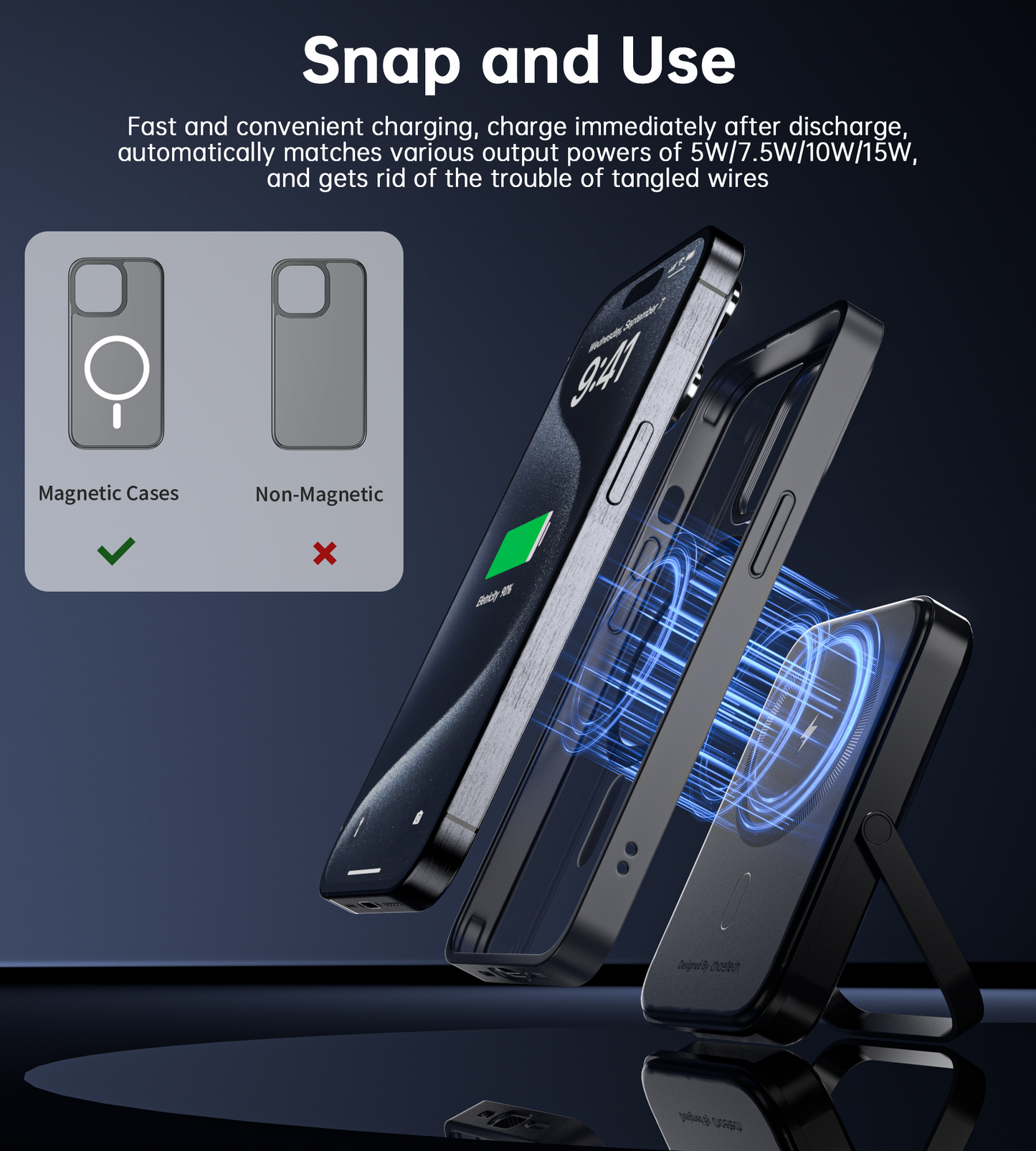 NNEDSZ CHOETECH B743-BK 10000mAh PD20W Magnetic Power Bank with Holder Black-4