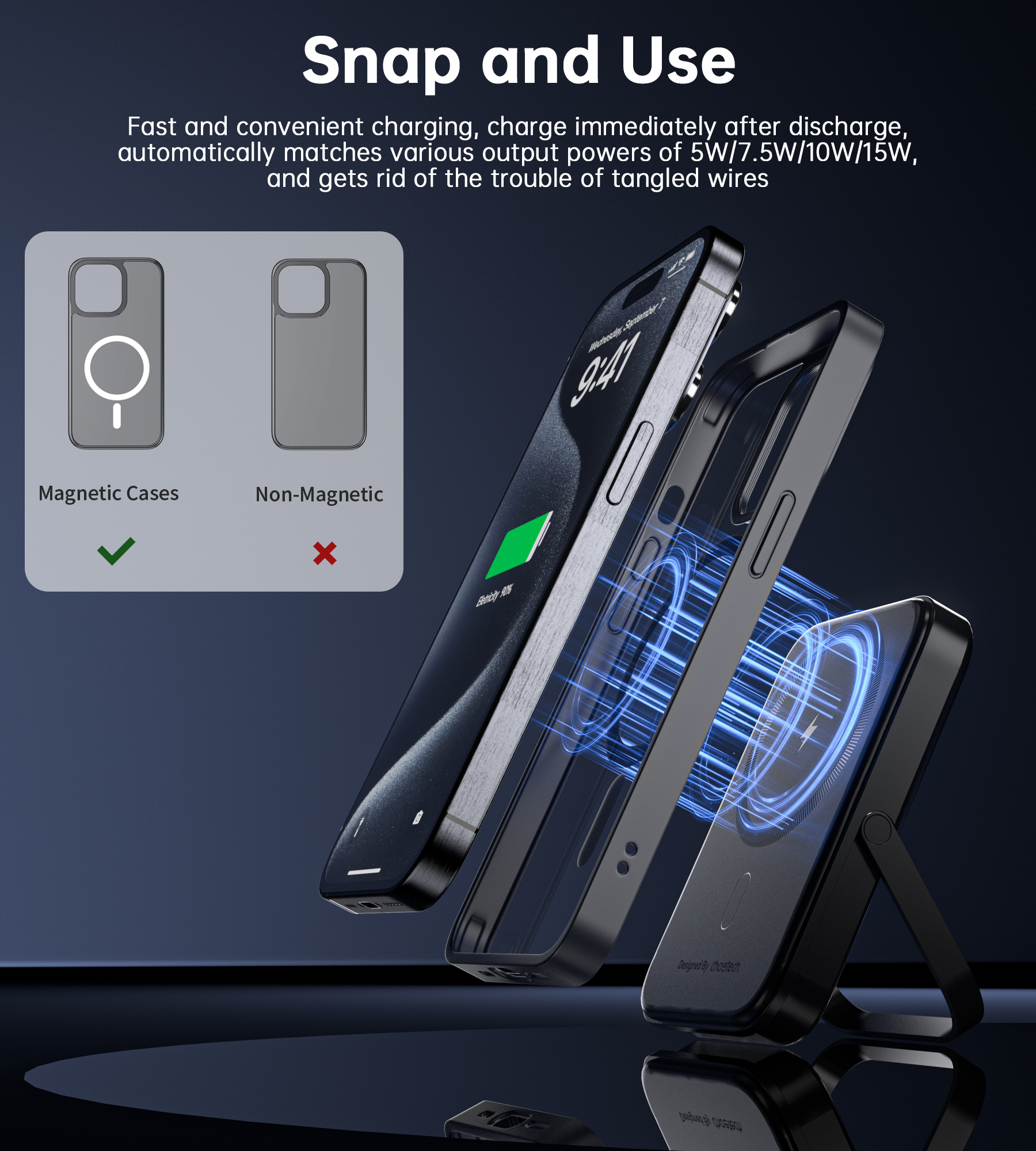 NNEDSZ CHOETECH B743-BK 10000mAh PD20W Magnetic Power Bank with Holder Black-4